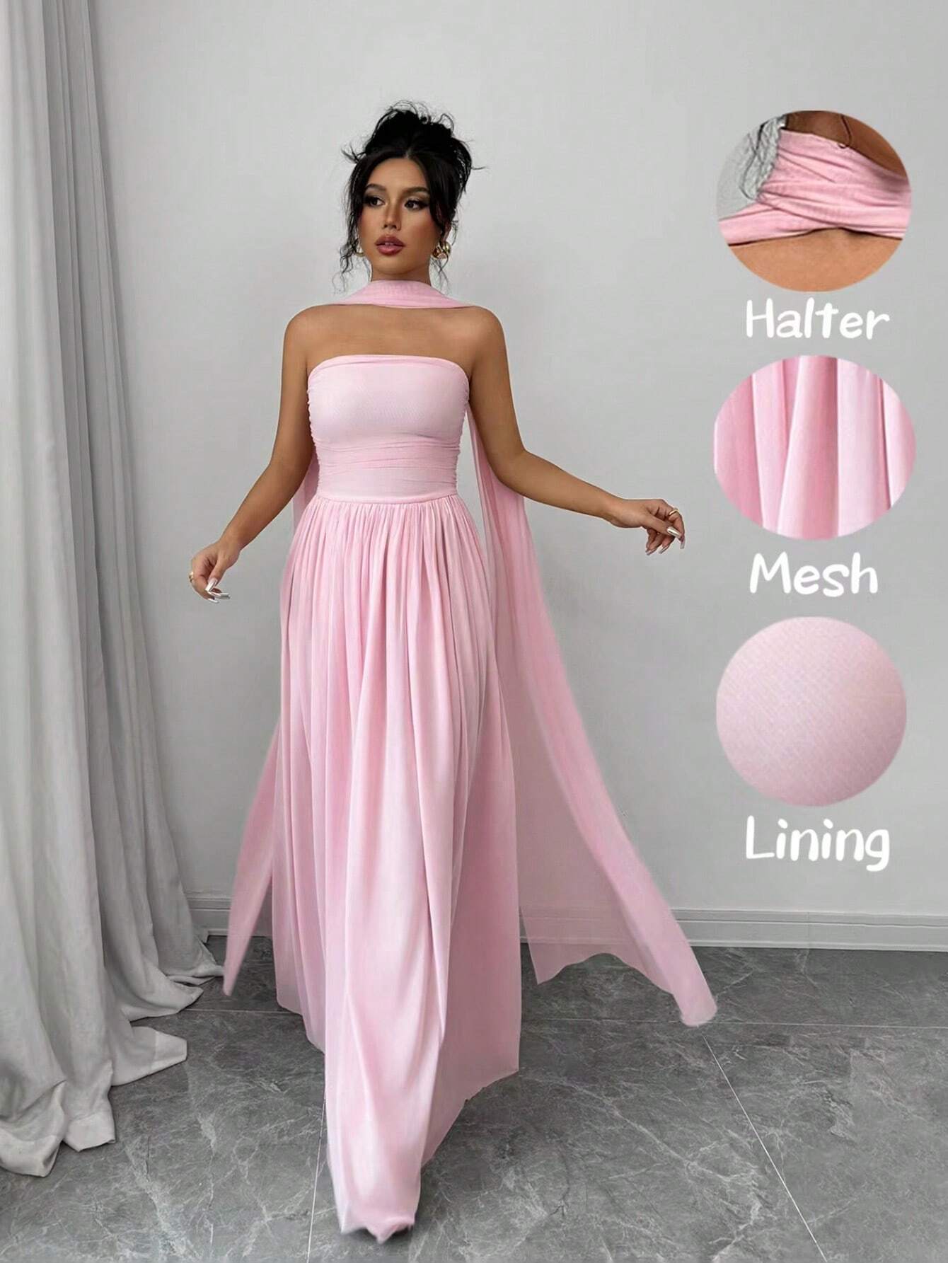 Rosé Elegance Halter Dress