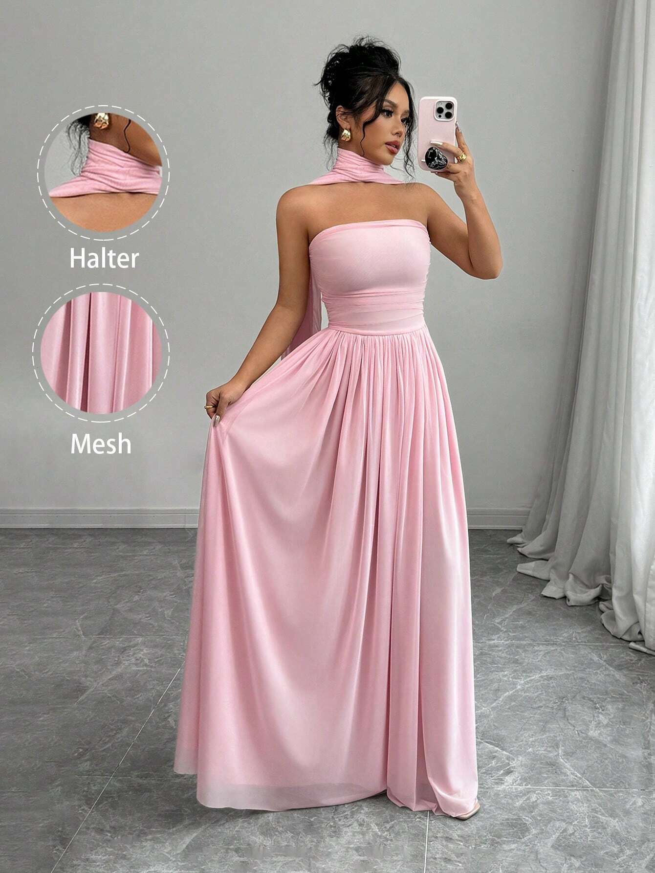 Rosé Elegance Halter Dress