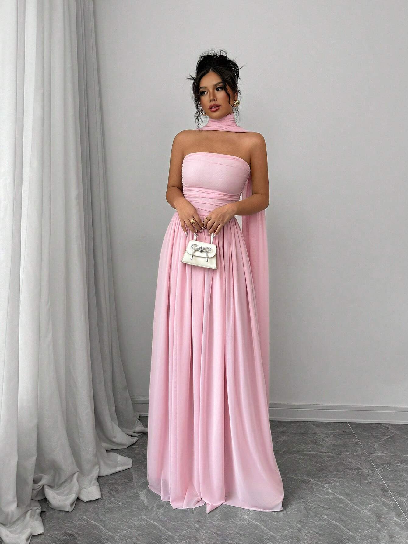 Rosé Elegance Halter Dress